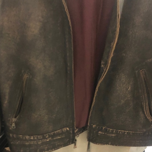 John Varvatos Brown Distressed Leather Bomber Jacket with Vintage Appeal - Picture 5 of 8